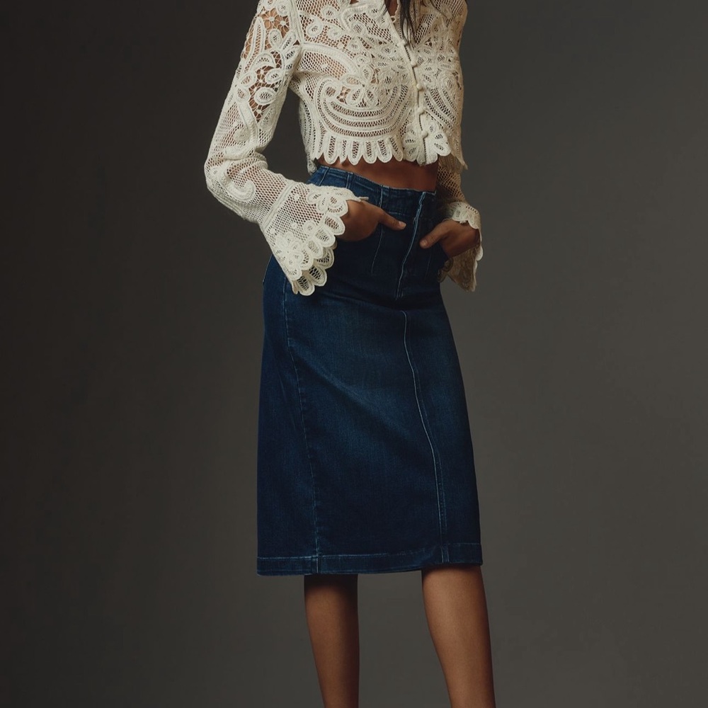 Pilcro Dark Blue Denim Midi Skirt